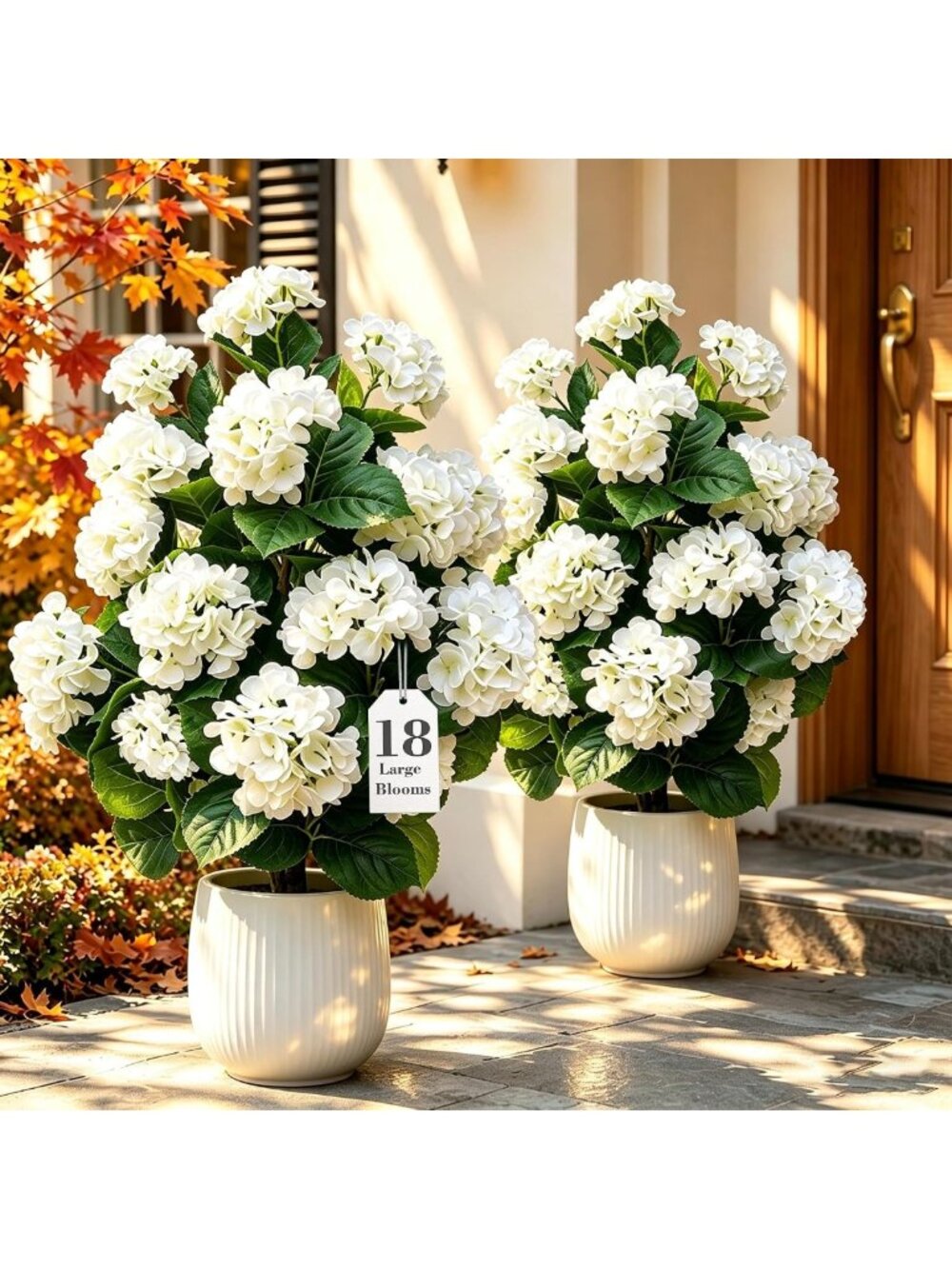 Set of 2 White Faux Hydrangea Trees in Pots - 32" Artificial Floral Decor